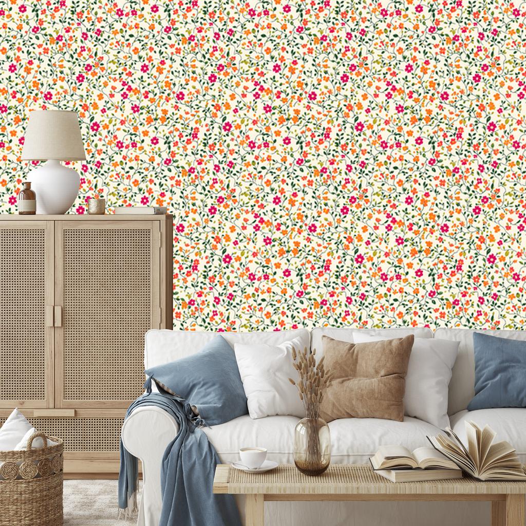 Wallpaper Small Flowers Cream, Beige and Light Gray 50x1000