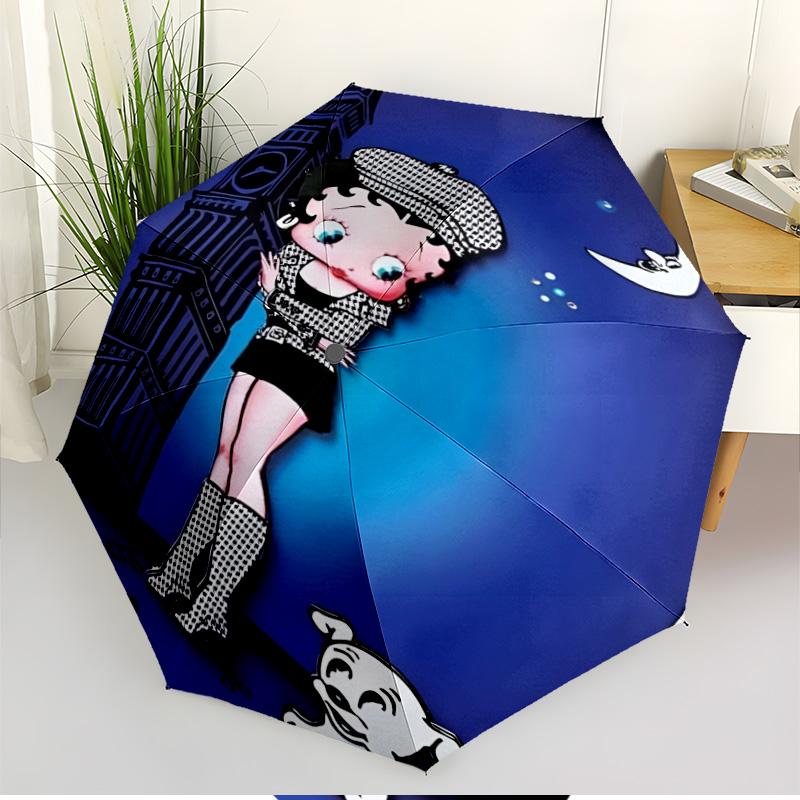 Betty Boop Print Automatic Open Close Umbrella, Portable Foldable Umbrella, for Outdoor Commute Camping Trip, Ideal Birthday Gift