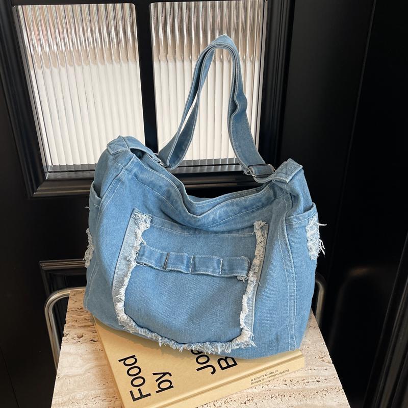 Denim Messenger Bag Damen Große Kapazität Umhängetasche Student Schultertasche