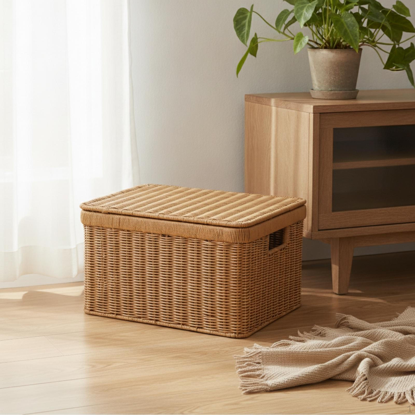 Uzglabāšanas grozs ar vāku Rattan stila