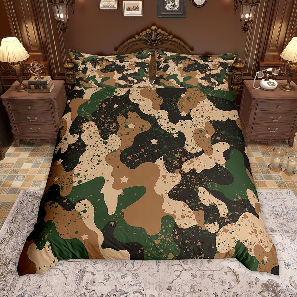 Homewish Retro Camouflage Duvet Cover Set For Boys Men Military Camo Quilt Cover Set Geometric Abstract Bedding Set