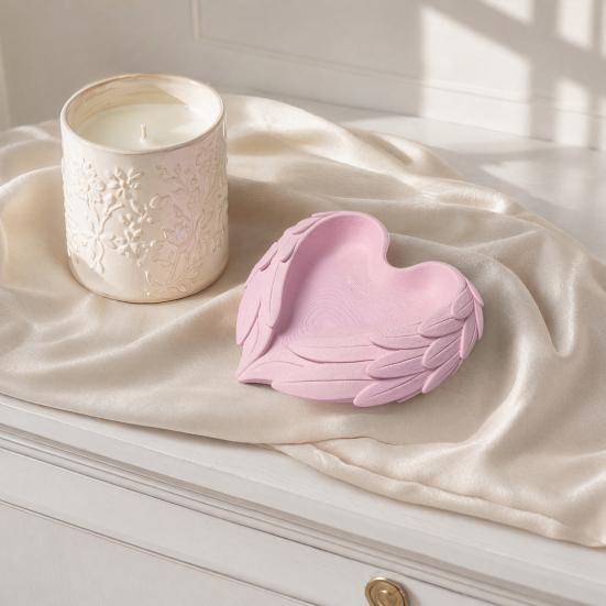 Key Storage Dish 3D Printed Wing Tray, One-Piece Durable Matte Finish Organizer, Heart Girlish Decorative Tray Wings Design Jewelry Holder, for Rings