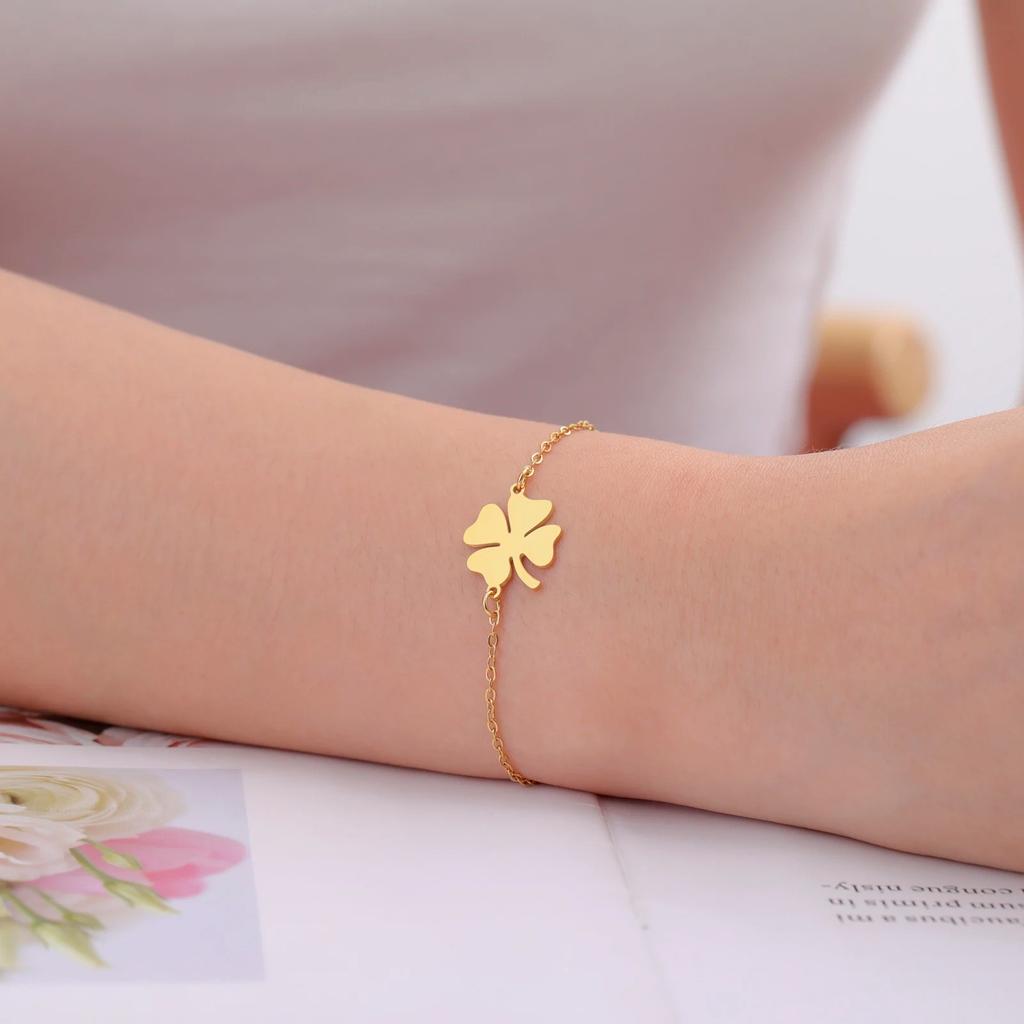 Simple And Stylish Four Leaf Clover Double Layer Couple Bracelet Irish Lucky Symbol Jewelry Gift