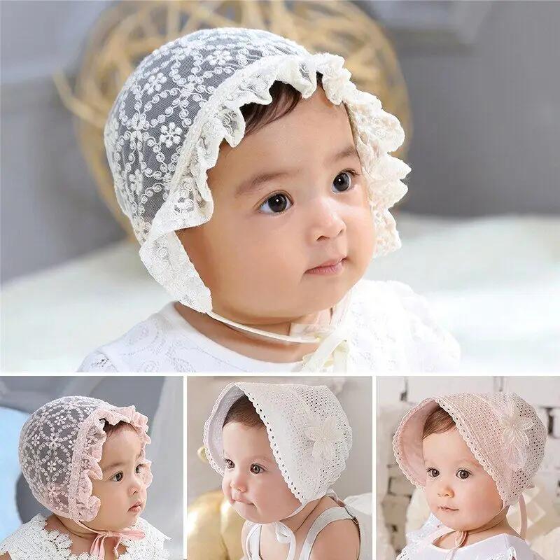 Princess Baby Lace Court Hat Summer Hollow Infant Sunscreen Cap Flower Newborn Fisherman Caps 0-1year Children Girls Photo Props