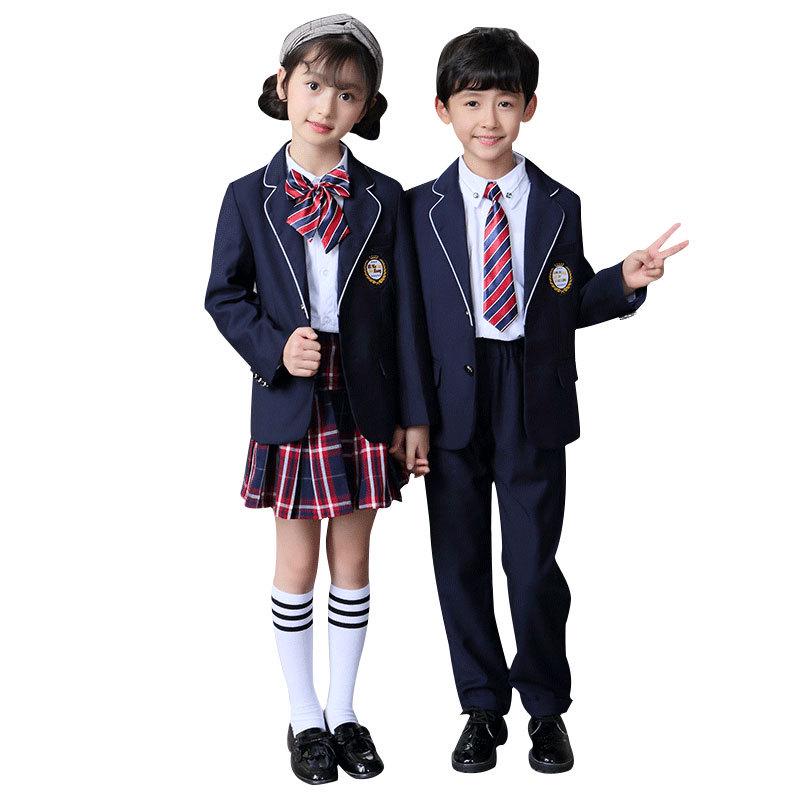 Spring & Autumn British-Style School Uniform Set - Children's Academy Blazer, Class, and Kindergarten Uniform, 4-Piece.