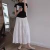 French White Lace High-waist Skirt WoMan's Summer Thin Drape Mid-length A-line Umbrella Skirt