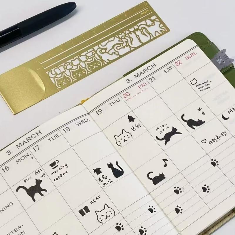 Kreativer Katzen-Doppelseitiger Lineal-Lesezeichen 1 Stück Messmarkierer für Tagebuch Planer Notizen Geburtstagsgeschenk für Schüler Kinder