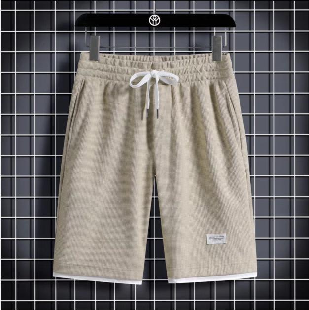 Men's Hong Kong Style Color-Block Waffle Shorts - Two-in-One Loose Casual Summer Sportswear