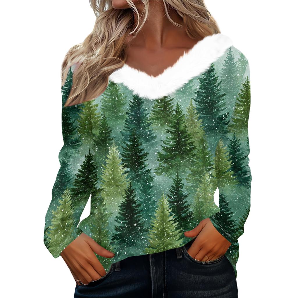 Long Sleeve Shirts For Women Cute Tops Christmas Prints Tees Blouses Casual Plus Size Basic Tops Pullover