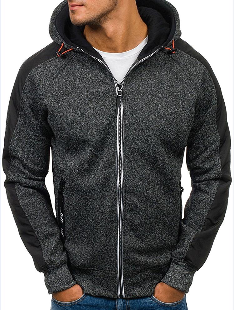 Men s Casual Sport Jacquard Fleece Hoodie Jacket M черный серый