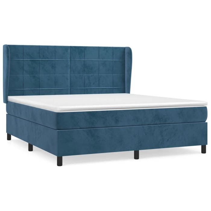 3129223 vidaXL Lit à sommier tapissier et matelas Bleu foncé 160x200cm Velours