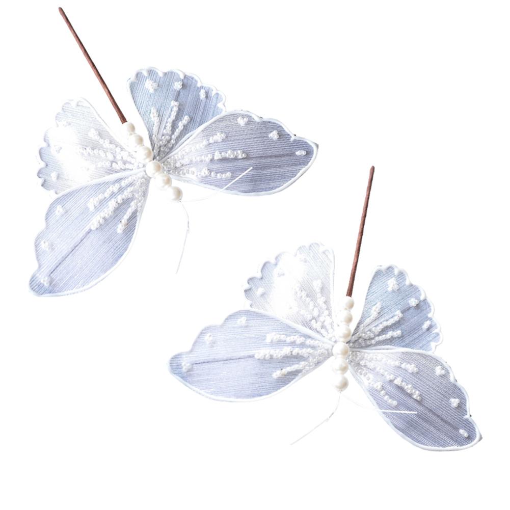 

2 Artificial Butterfly Decorations with Sequins for Christmas Tree and Garden Designed for DIY Holiday Ornaments and Layouts срібний