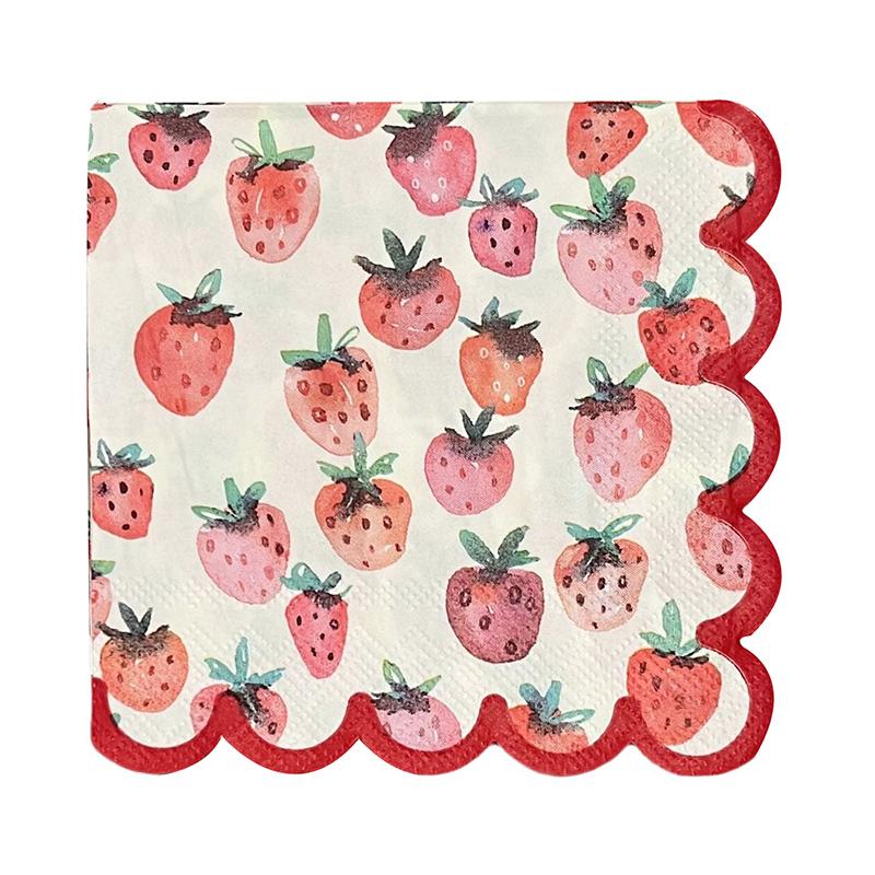 SCIONE Red Strawberry Printed Trim Cocktail Paper Tissue Bar Party Paper Party Atmosphere Flower Paper Tissue