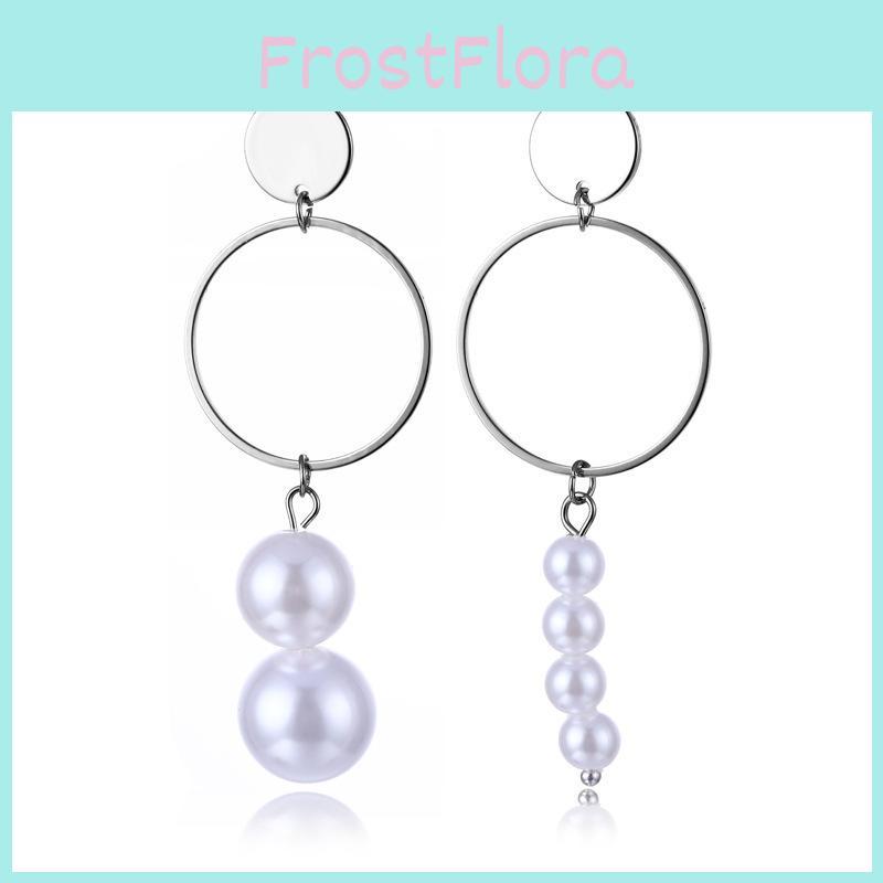 Elegant Asymmetrical Pearl Earrings For Women Stylish Geometric Design Alloy
