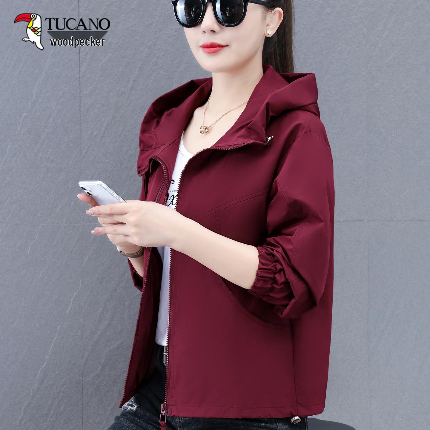 

Женская приталенная куртка с капюшоном Woodpecker для весны и осени 2025 XL for 110–125 jin