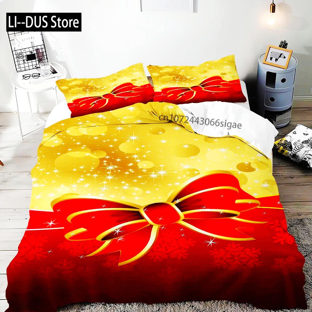 Comforter Merry Christmas Gold Bell Bow Bedding Set For Boys Teens Holiday Gifts Bedroom Decoration Queen King Full Size