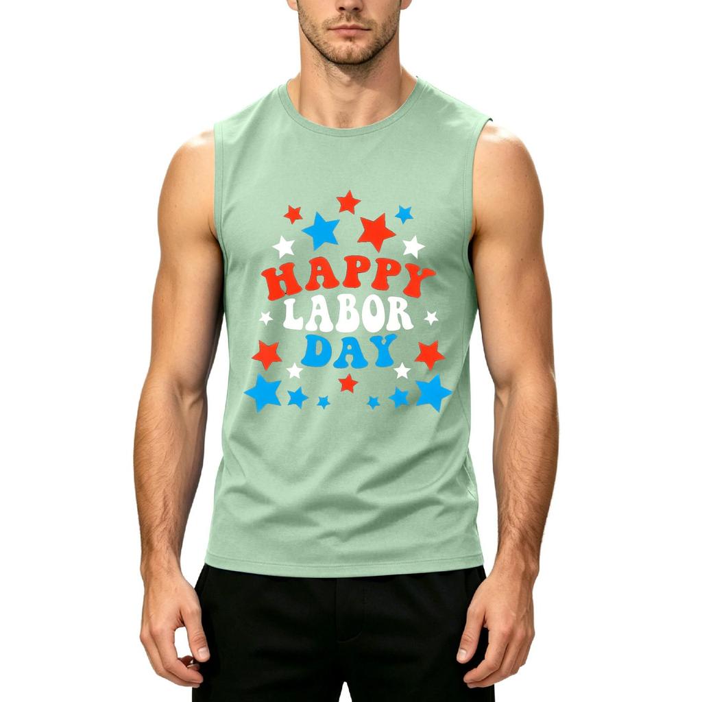Men Sleeveless Tank Top Casual Muscle Shirt Crew Neck Printed Graphic Tee for Summer Outdoor Activities