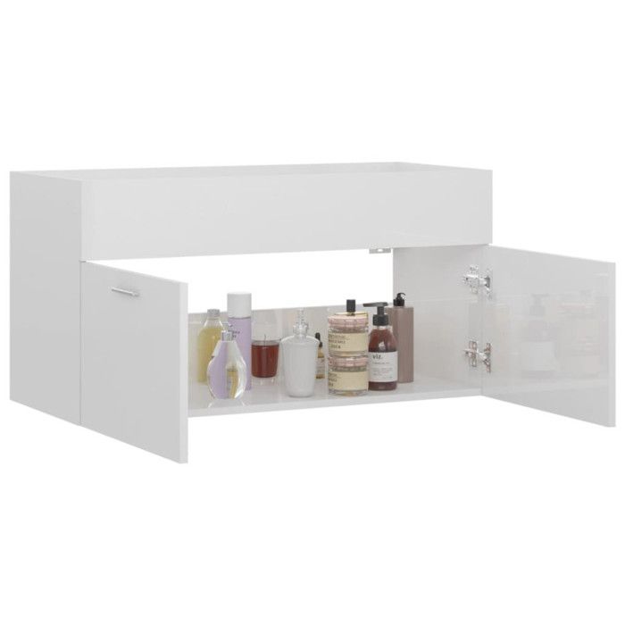 VidaXL Armoire d'évier Blanc brillant 90x38,5x46 cm Aggloméré