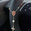 1pc Pink Pearl Cross Steering Wheel Rosary Ornament, Rosary Car Pendant Accessory, Unique Fashion Car Decor Accessory