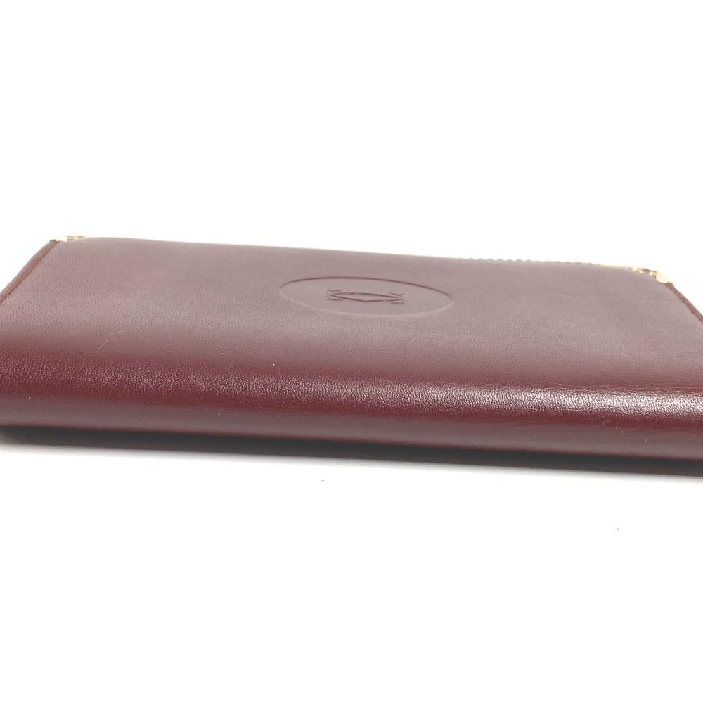 CARTIER Must de Line logo Card Holder Pass Case Card Case Leather wine-red