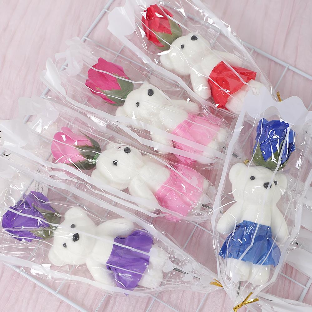 43cm Artificial Foam Bear Soap Rose Valentine's Day Gift Holding Bouquet Wedding Decoration Home Room Decor DIY Family Gathering