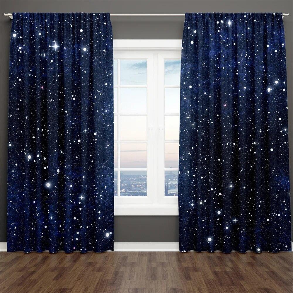 3D-Druck, blau, schwarz, Sternenhimmel-Serie, Milchstraße, Kind, 2-teilig, Schattierungsvorhang für Wohnzimmer, Schlafzimmer, Dekor, Stangentasche
