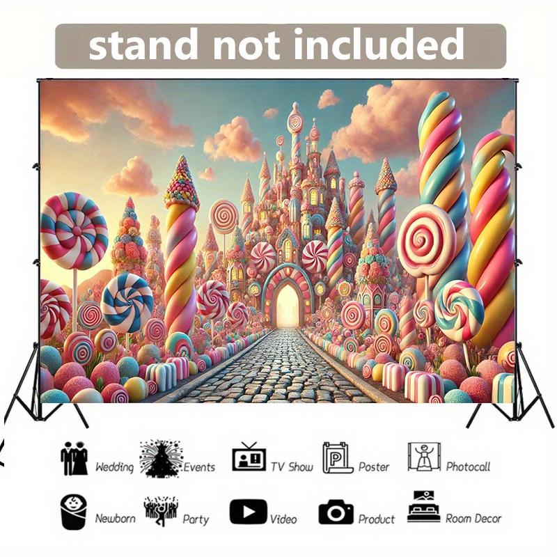 2D flat banner Whimsical candy castle rainbow lollipop and sweet marshmallow designs ideal home and office decoration