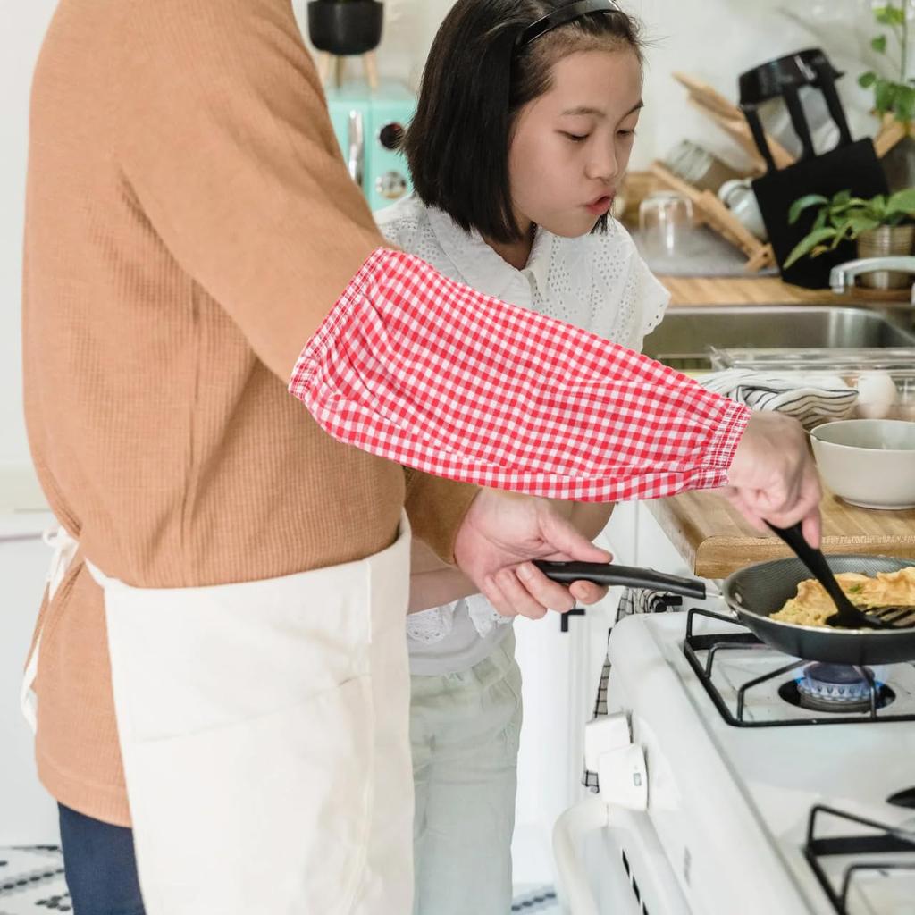 TENDYCOCO Work Sleeve Covers, Stain-Resistant Lattice Dungaree Arm Covers for Washing, Kitchen, Housework, Cooking, Cleaning, and the Office