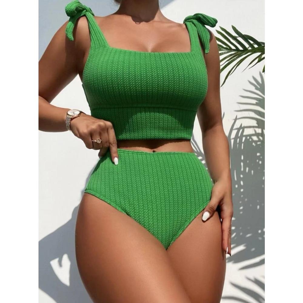 Split Swimsuit High Waist Conservative Pure Color Swimsuit