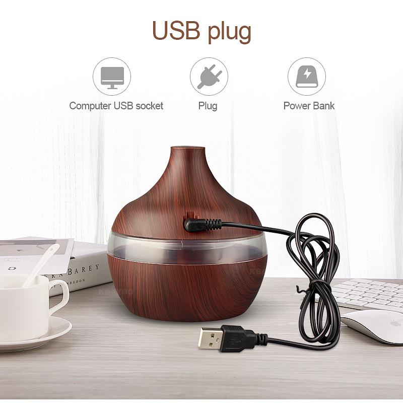 300ml USB Aroma Diffuser and Humidifier with Wood Grain Design and Silent Operation