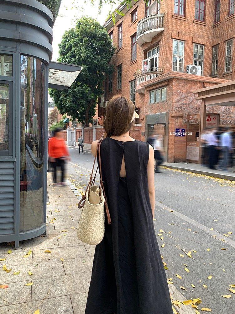 Women's Japanese & Korean Sleeveless Backless Summer Beach Dress: Loose Fit, Slimming Design