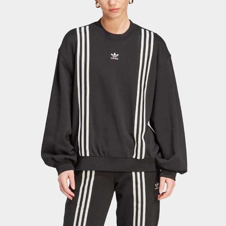 Adidas Originals SS23 Adicolor 70s Retro Series Sweatshirt With Three-Stripes And Loose Fit Women Tops Black IK7869