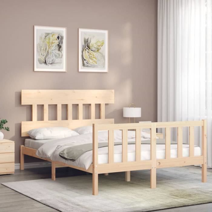 VidaXL Bed Frame with Headboard 140x200 Cm Solid Wood 3193336
