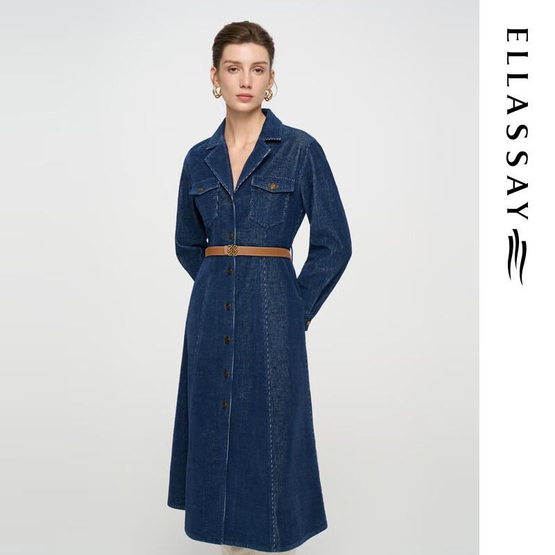ELLASSAY Women's Retro Denim Single-Breasted Midi Dress