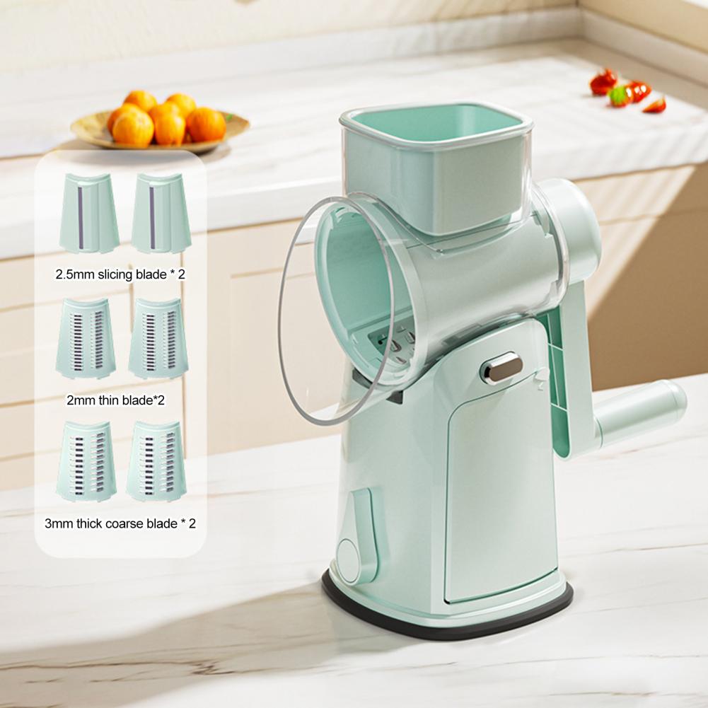 Non-slip Base Grater 5-in-1 Rotary Cheese Grater with Suction Base Stainless Steel Vegetable Slicer Hand Kitchen for Efficient