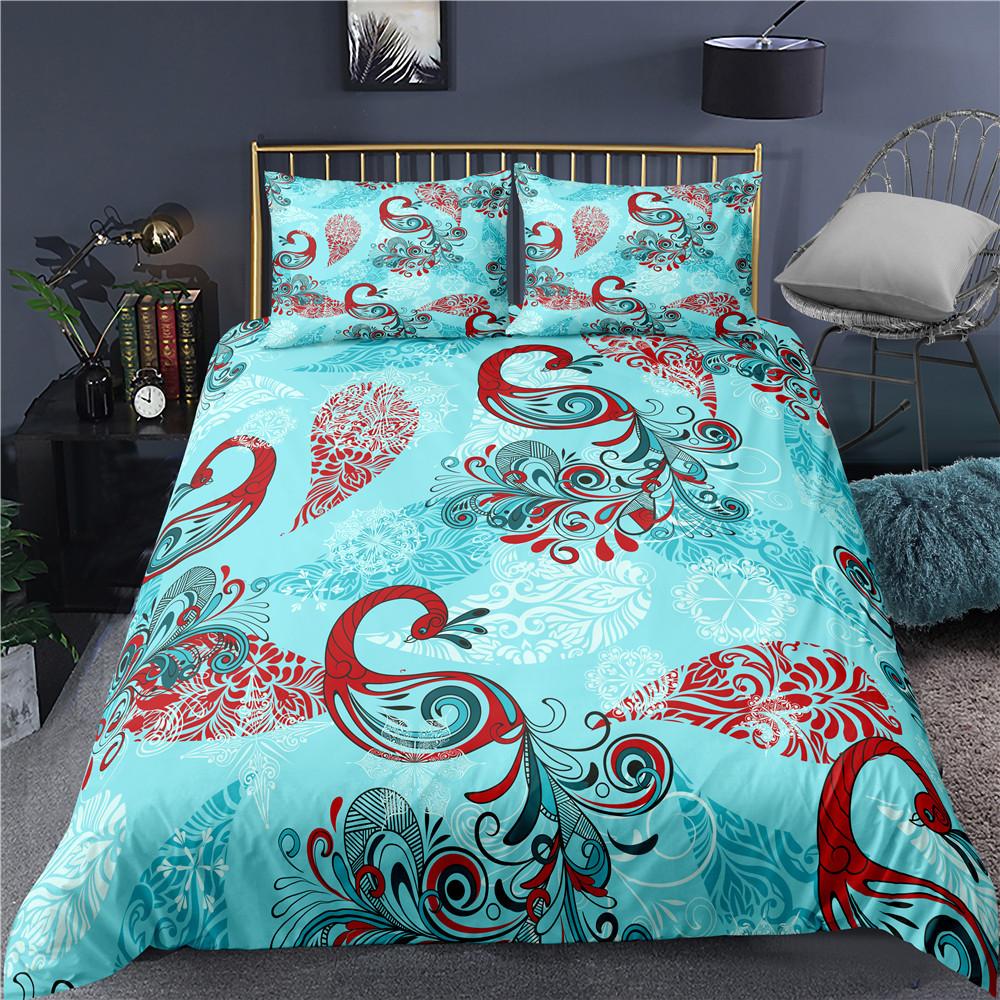 Comforter Peacock Plum Blossom Decor Bedding Set King Size Crane Peacock Feather Floral Pattern Romantic