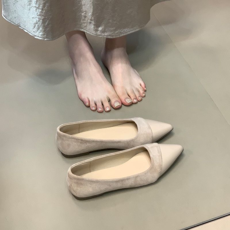 Niche high-end slope bottom pointed thick heel women's shoes spring and summer with skirts fashionable and comfortable splicing single shoes