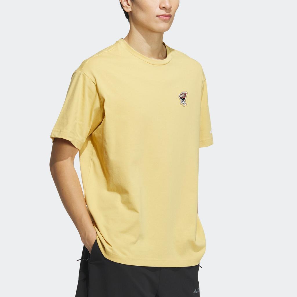 Adidas Solid Color Cartoon Embroidered Outdoor Sports Short Sleeve Drop Shoulder T-Shirt Men T-Shirts Light-Yellow IS0306