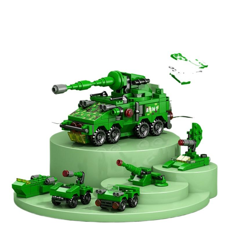 NEW DIY 6in1 Aircraft Carrier Helicopter Mortar Missile Armored Vehicle Building Blocks Kit Girls Bricks Movie Model Kids Toy