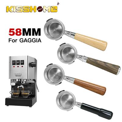Kávový portafiltr 58mm Bezodný držák filtru Pro Gaggia Classic Rukojeť z masivního dřeva Baristické nástroje Příslušenství pro espresso kávovar