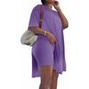 Women's Plus Size Short-sleeved Side Slit Tunic And Tight Shorts 2 Piece Suit Sportswear Set