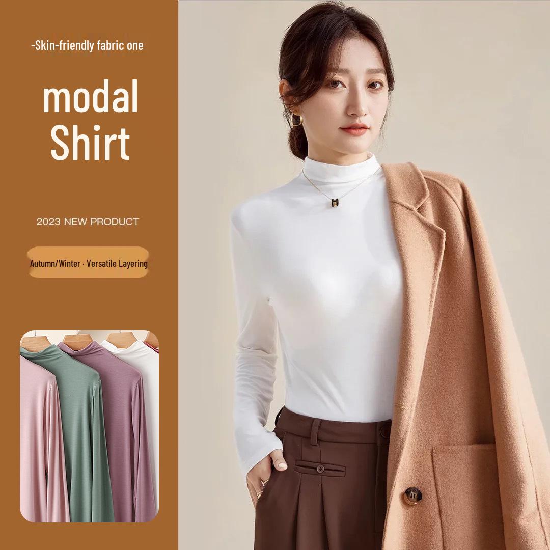 

Women s Slim Fit Modal Long Sleeve Semi-High Neck Base Layer Shirt - Spring 2025 2XL [140-160 lbs]