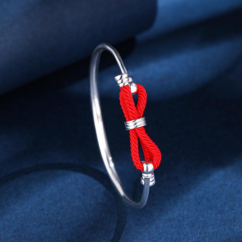 

Woven Red Rope & Bowknot S999 Sterling Silver Bracelet - Versatile, Stylish Handcrafted Jewelry for Women Pure Silver