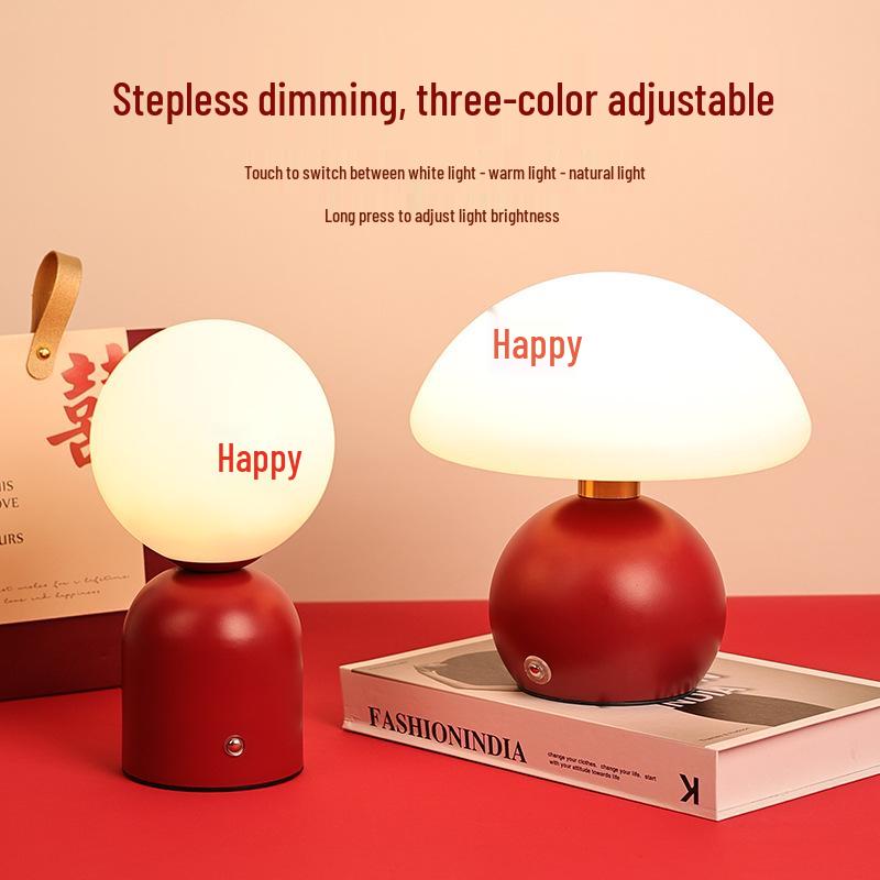 Red Mushroom Desk Lamp - Perfect for Bedroom, Bedside, or Wedding Decor, Adds a Festive Atmosphere.