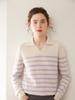 Women's Cashmere Knit Long Sleeve POLO Collar Top, Striped, Fashionable, Versatile, Soft, and Skin-Friendly