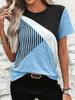 Women's Geometric Striped Color Block Casual T-Shirt - Pur