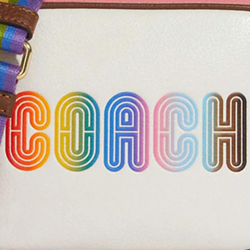New COACH Jamie Pebbled Leather Camera Bag, Shoulder Bag, Crossbody Bag Small Women's White & Rainbow C9939-IMCAH