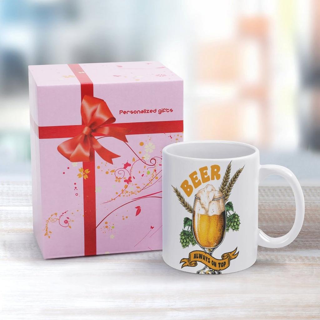 1pc 11oz Ceramic Coffee Mug with Double-Sided Print for Beer Fans, Gift Option