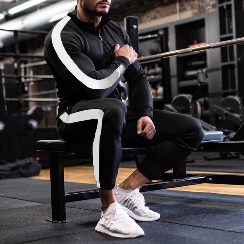New Men's Sports Set: Spring/Autumn Outdoor Fitness Running Outfit - Zip-Up Jacket + Trousers