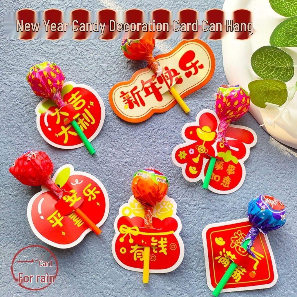 New Year Candy Lollipop Decoration Card for Students